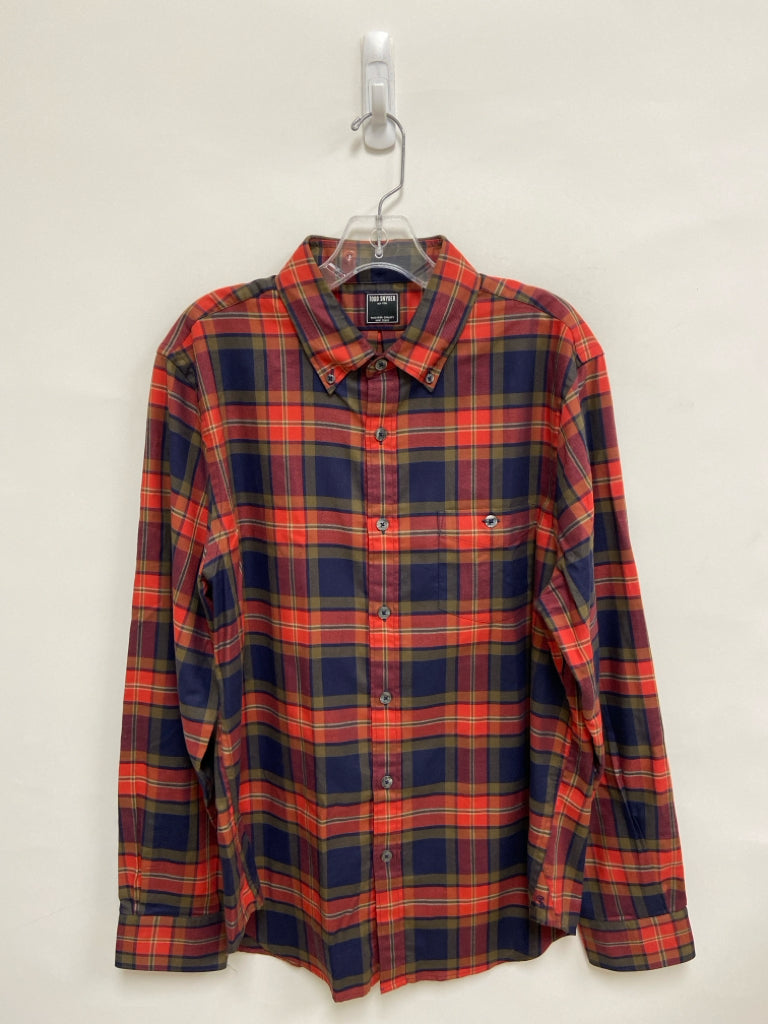 Todd Snyder Size L Red/Navy Olive Green Plaid Button Up Men&