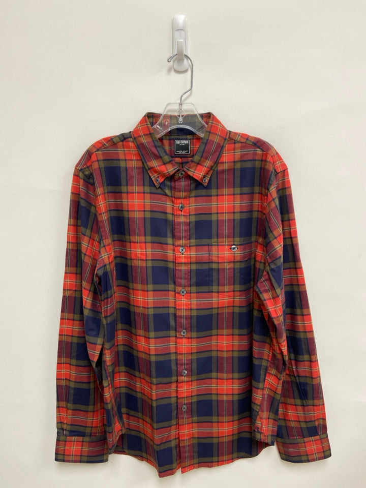 Todd Snyder Size L Red/Navy Olive Green Plaid Button Up Men&