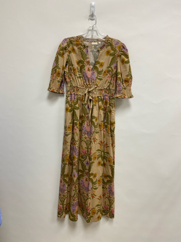 Spartina Size S Beige Tan/Green Acanthus Short Sleeve Ladies Dress
