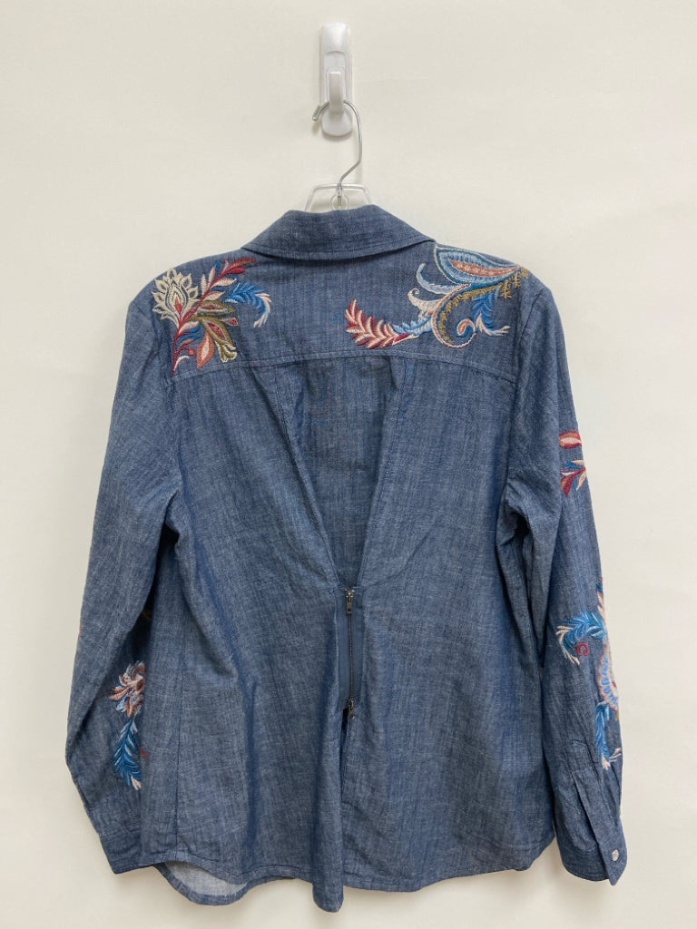 JOHNNY WAS Size M Denim Embroidered Ladies Top
