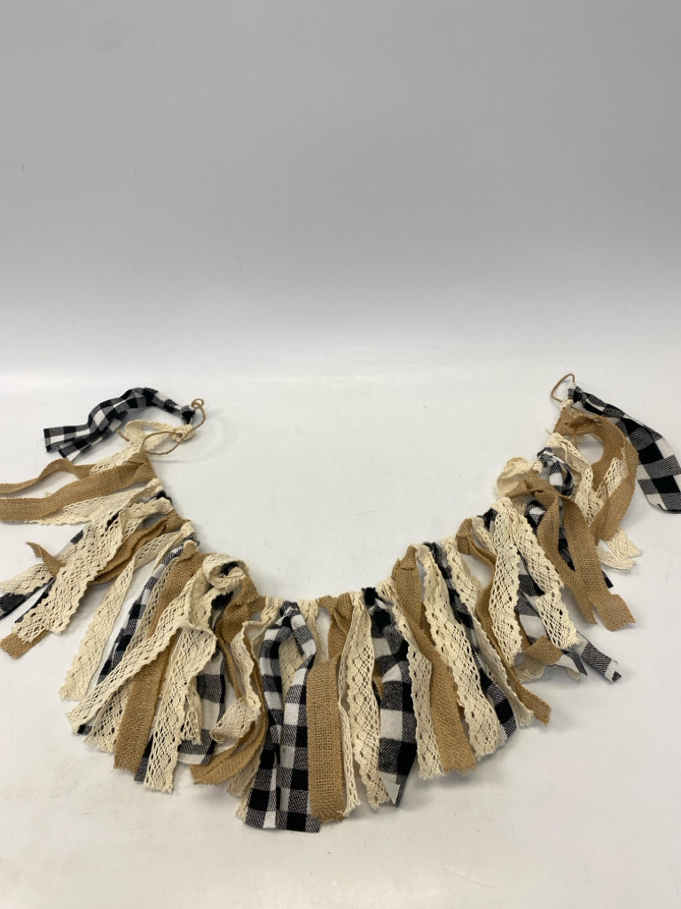Natural Black/White Checkered Fabric Garland/Greenery