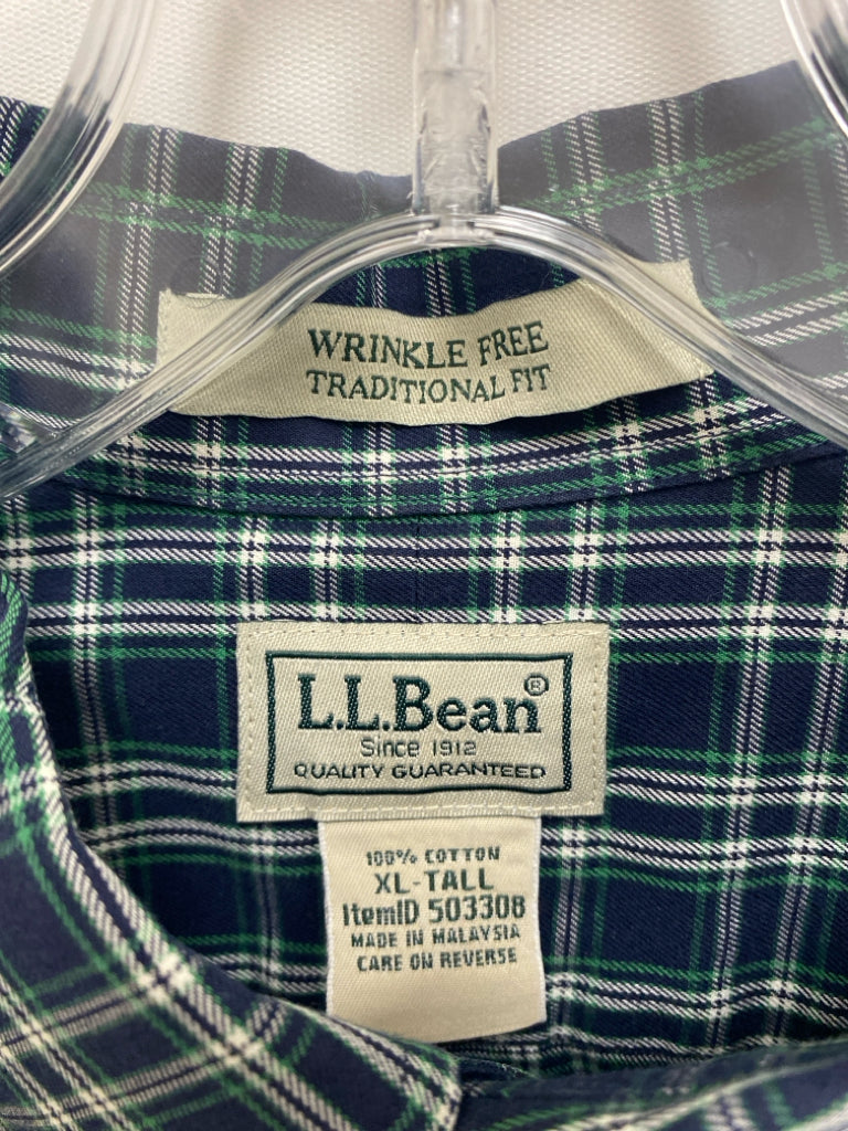 L L Bean Size XL Navy Green/White Plaid Button Up Men&