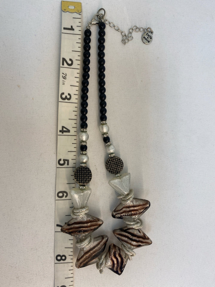 Silver Color Black Shapes Necklace