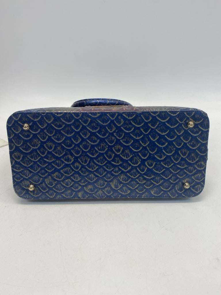Brahmin Blue Purple Embossed Leather Handbag