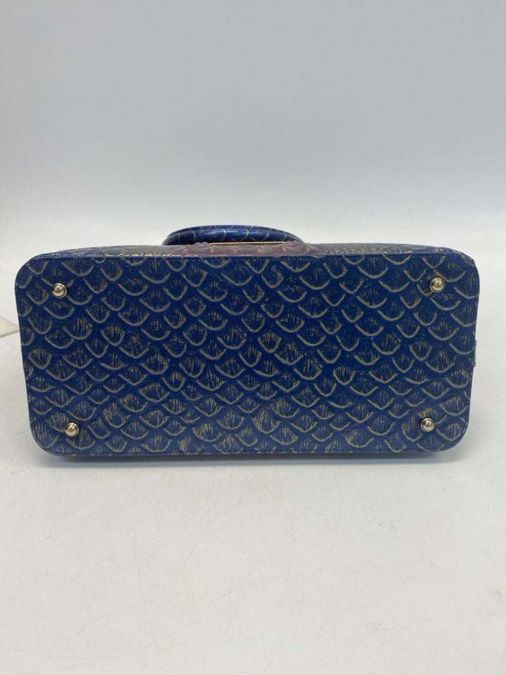 Brahmin Blue Purple Embossed Leather Handbag
