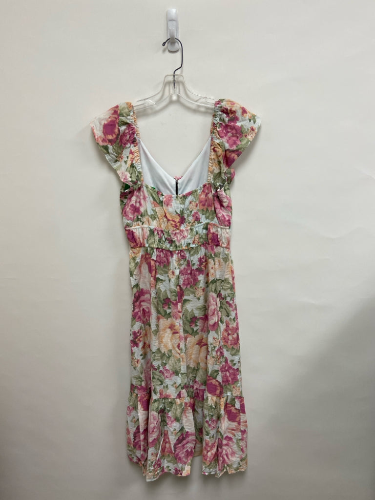 NWT Chetta B. Size S White/Green Pink/Coral Flowers Sleeveless Ladies Dress