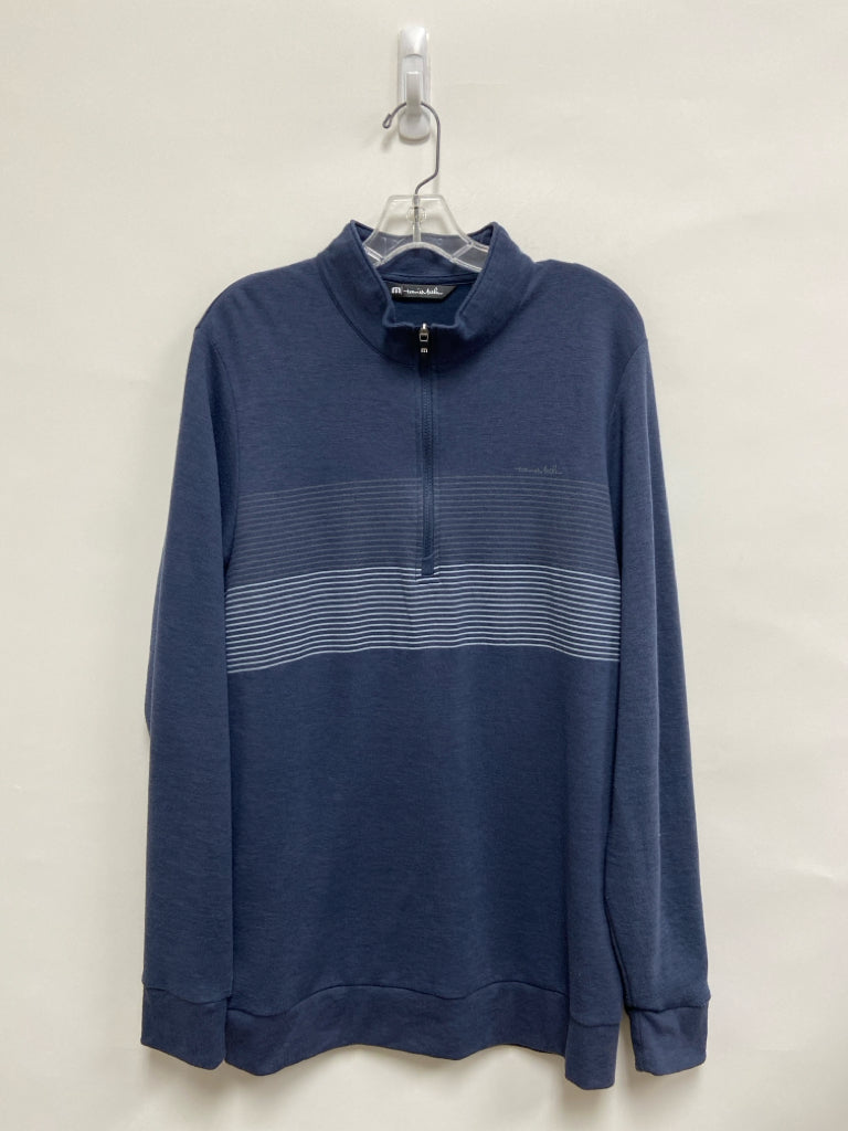 Travis Mathew Size L Navy Blue Stripes Quarter Zip Men&