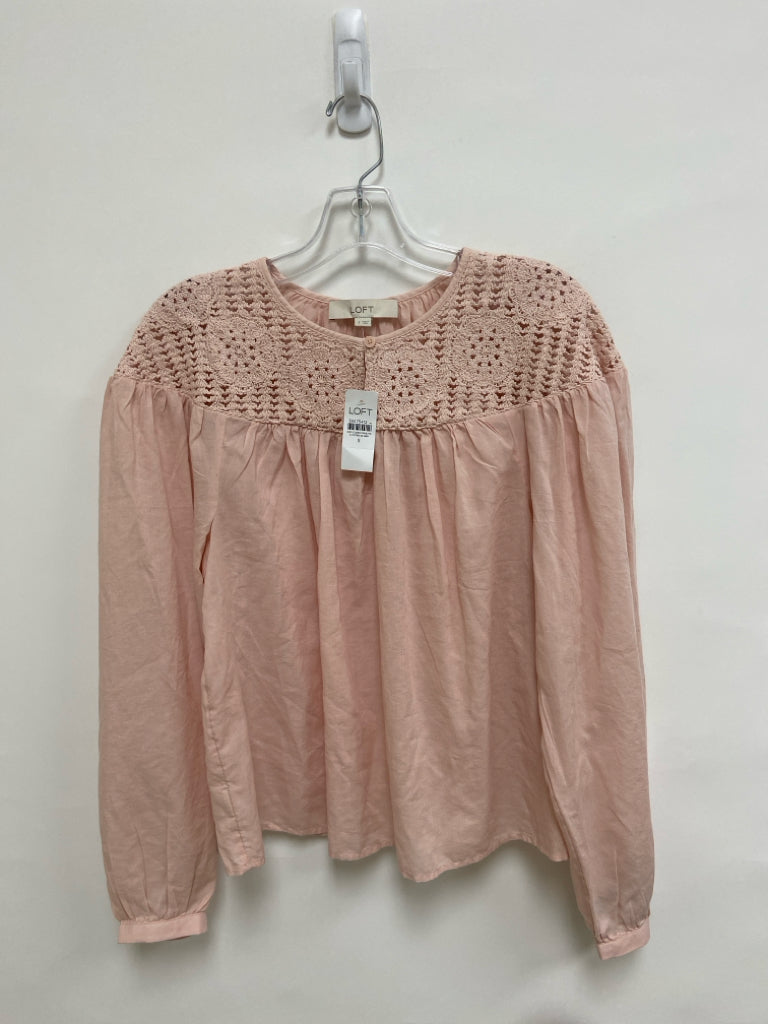 NWT LOFT Size S Dusty Coral Puff Sleeve Crochet Ladies Top