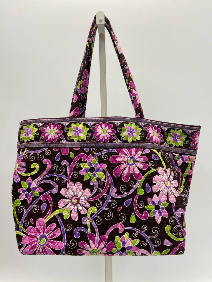 Vera Bradley Dark Brown Pink/Multi Flower(s) Tote Bag