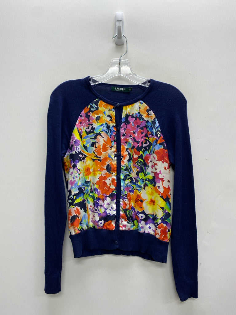 Ralph Lauren Size S Navy Multi Color Flowers Cardigan Ladies Sweater