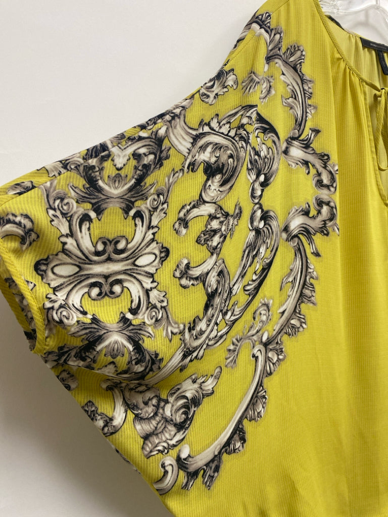 BCBG Size S Yellow White/Gray Assorted Print Batwing Ladies Top