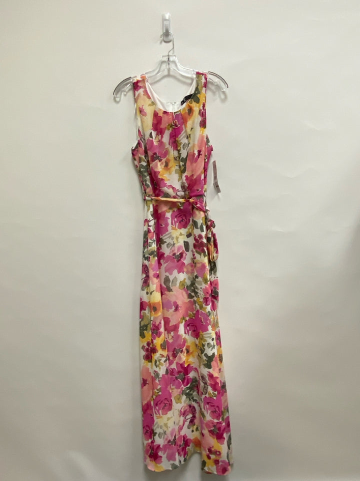 NWT Leslie Fay Size 12 Pink/White Orange/Gray Floral Maxi Ladies Dress