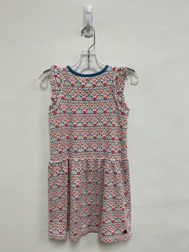 Tea SIZE 6 White/Blue Coral/Yellow Print Sleeveless Girl&