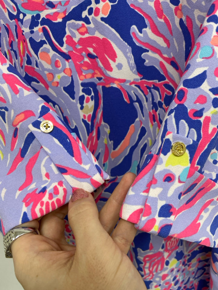 LILLY PULITZER Size L Periwinkle Lavender/Pink V Neck Ladies Dress