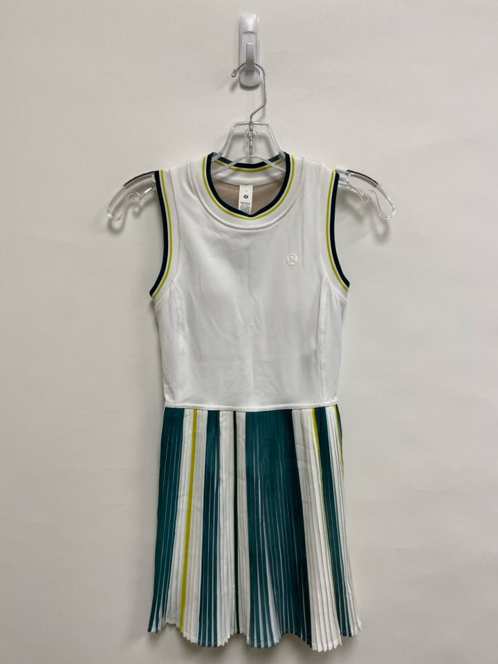 Lululemon Size 2 White/Green Chartreuse Pleated Sleeveless Athletic Dress