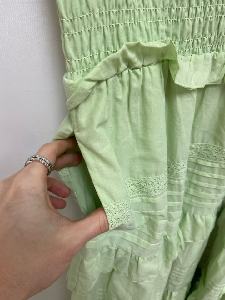 NWT philosophy Size M Pale Green Ruffles Maxi Ladies Dress