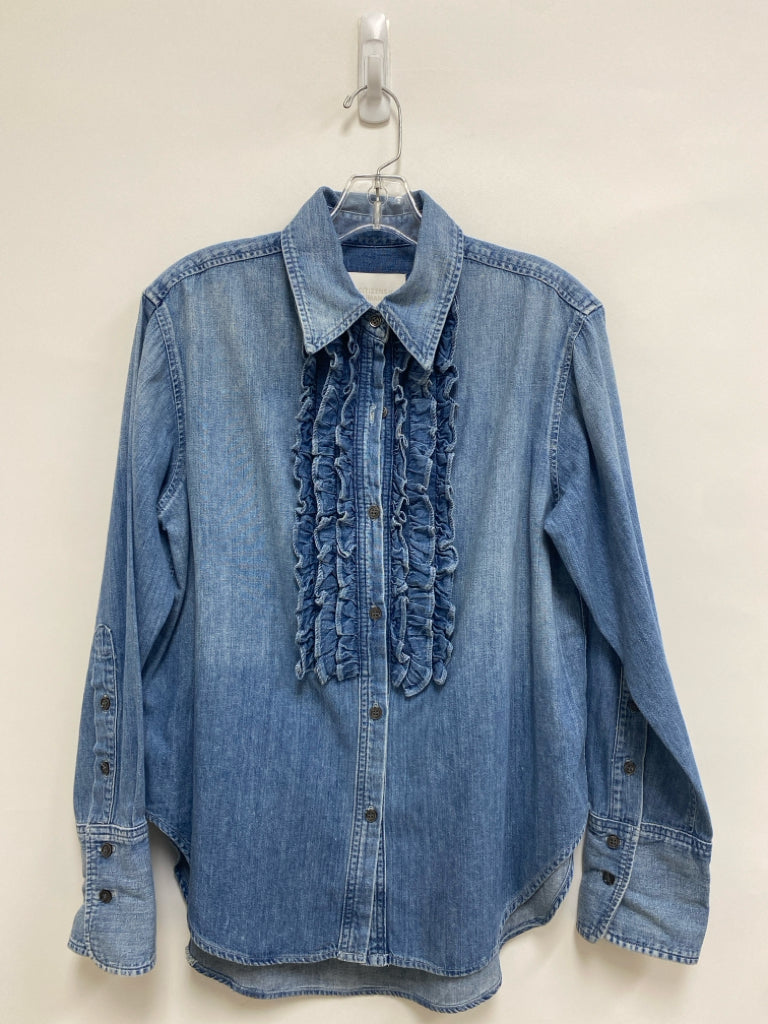 Citizens/Humanity Size S Faded Blue Ruffles Button Up Denim Ladies Top