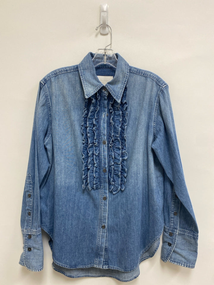 Citizens/Humanity Size S Faded Blue Ruffles Button Up Denim Ladies Top
