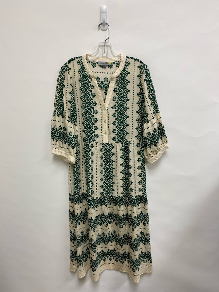 Size L Cream Dark Green Print Ladies Dress