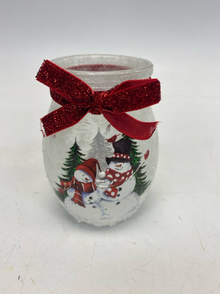 Clear White/Red Snowman Glass Christmas