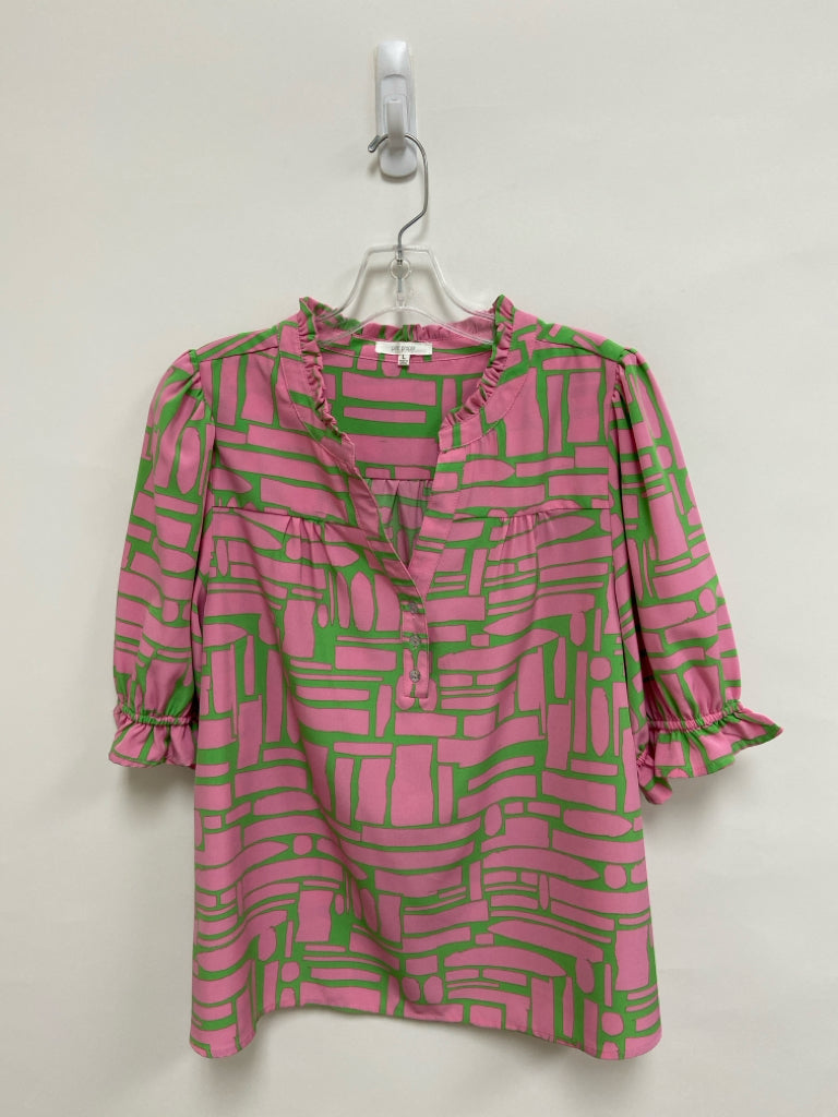 Size L Pink Green Color Block Ladies Top