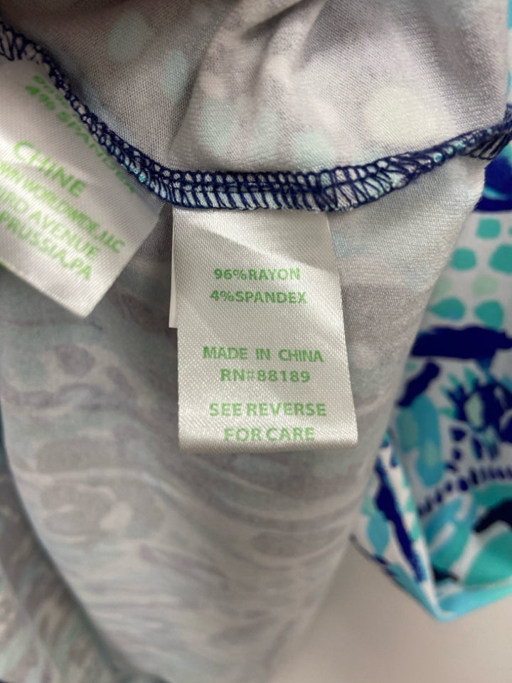 LILLY PULITZER Size L Navy/Blue Aqua/Pink V Neck Ladies Dress