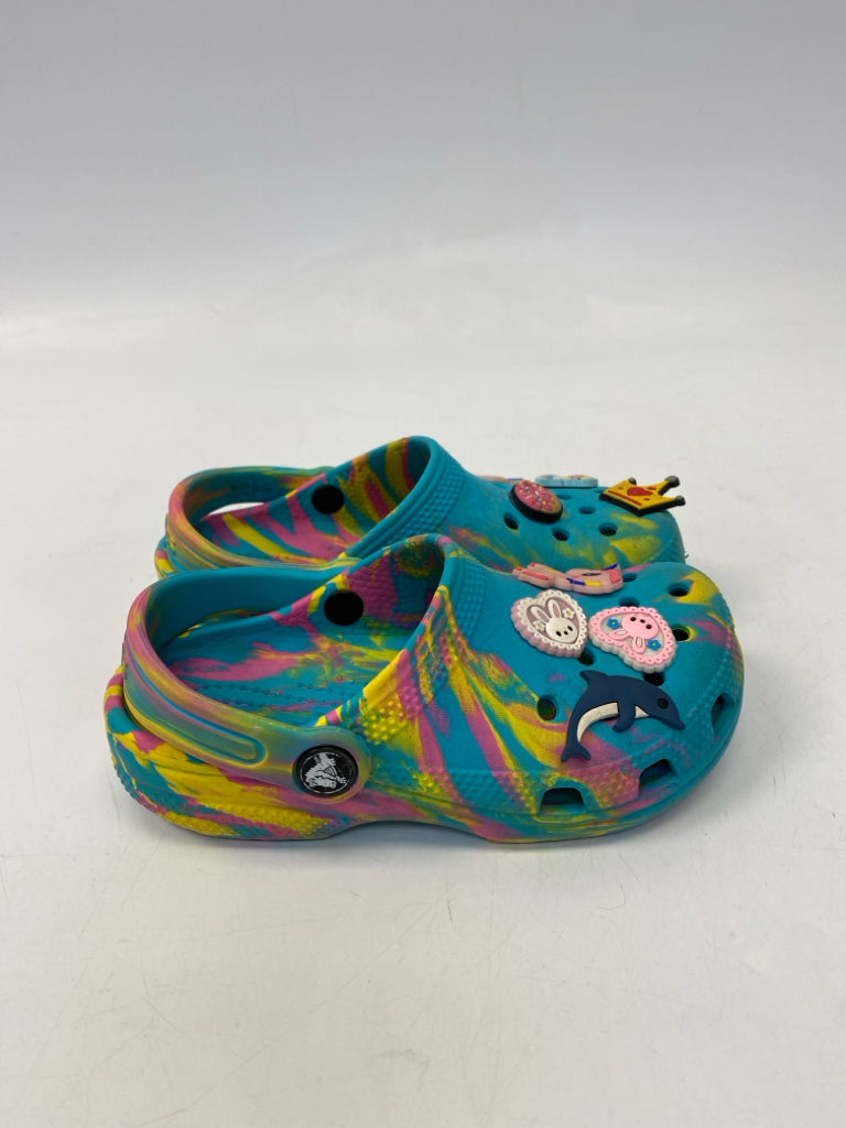 Crocs SIZE 12 Turquoise Multi Color Tie Dye Girl&
