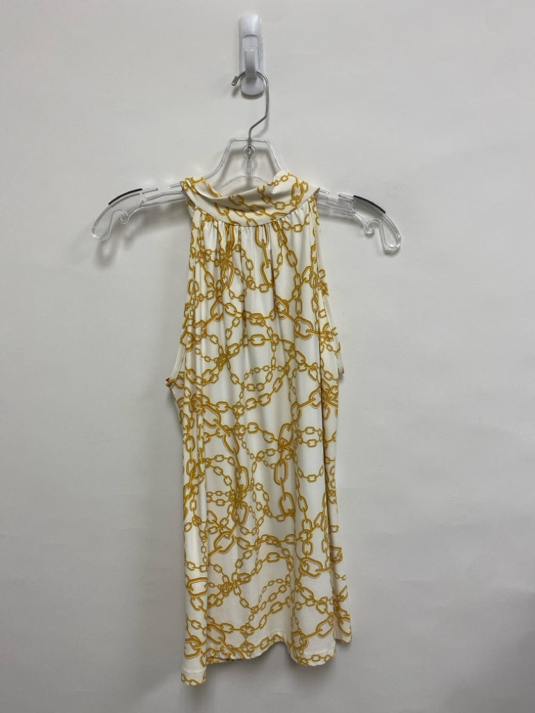 Size M White/Gold Chainlink Print Sleeveless Ladies Top