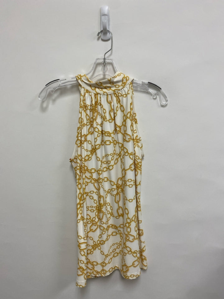 Size M White/Gold Chainlink Print Sleeveless Ladies Top