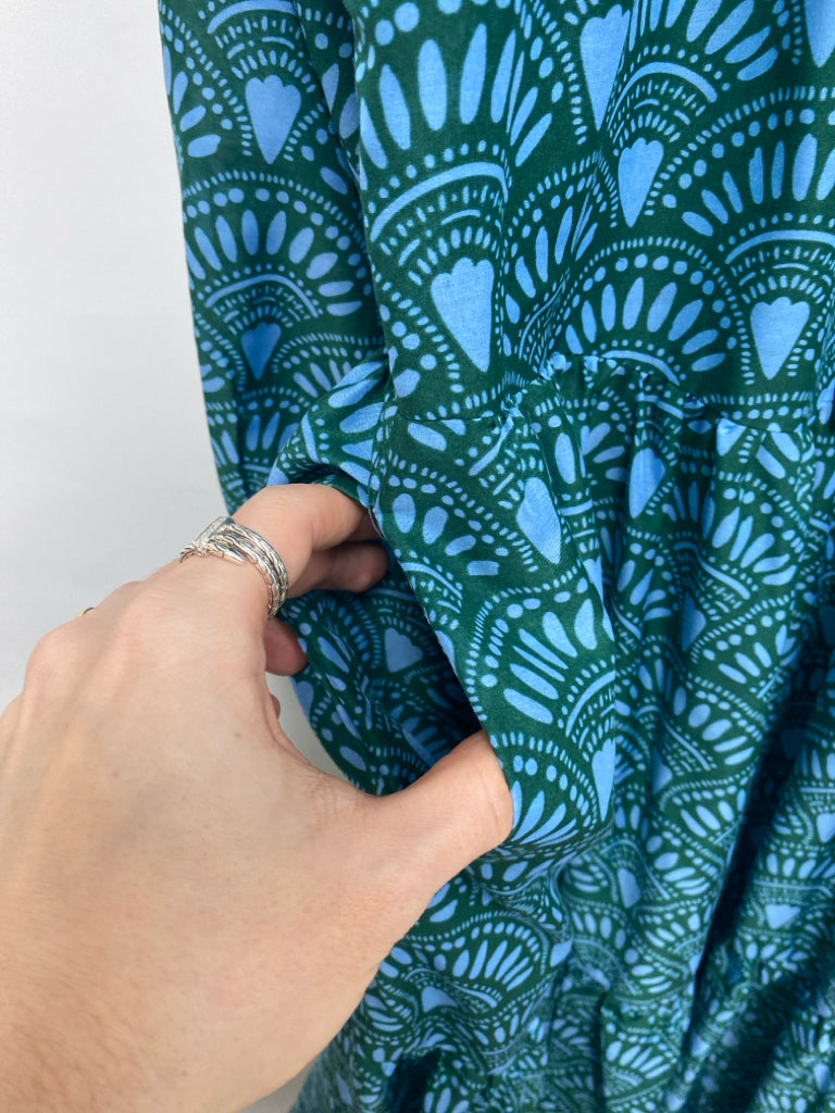 j.marie Size XL Green Blue Print Maxi Ladies Dress