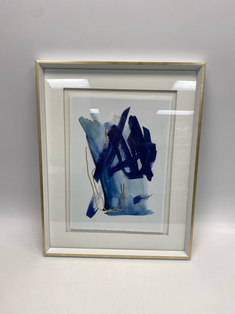 Navy/Blue Gold Abstract Framed Art