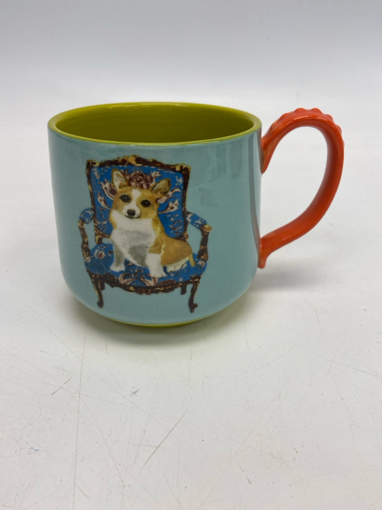 Anthropologie Aqua Chartruese/Multi Dogs Coffee Mug