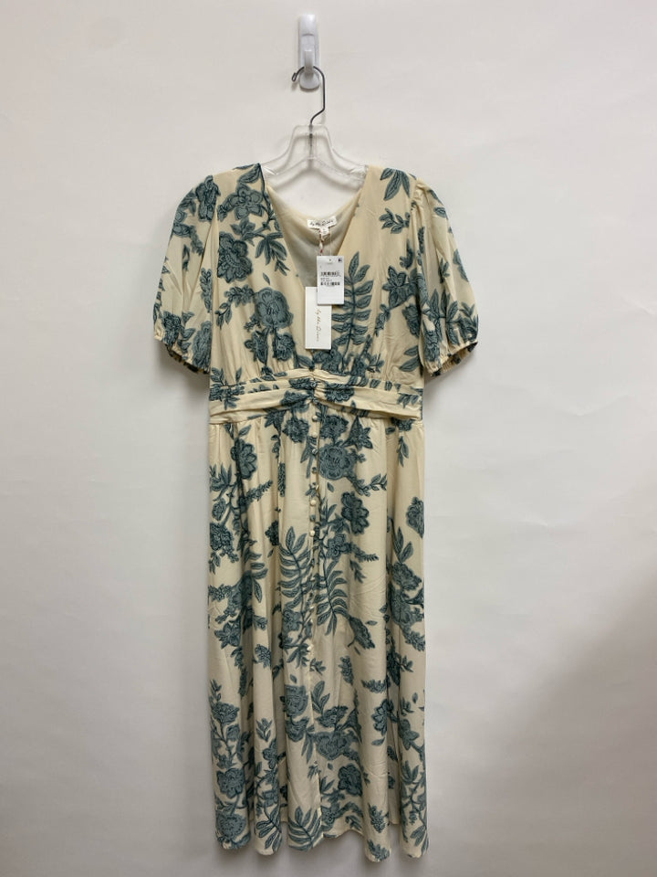 NWT by the river Size L Oatmeal Seafoam Floral Puff Sleeve Ladies Dress