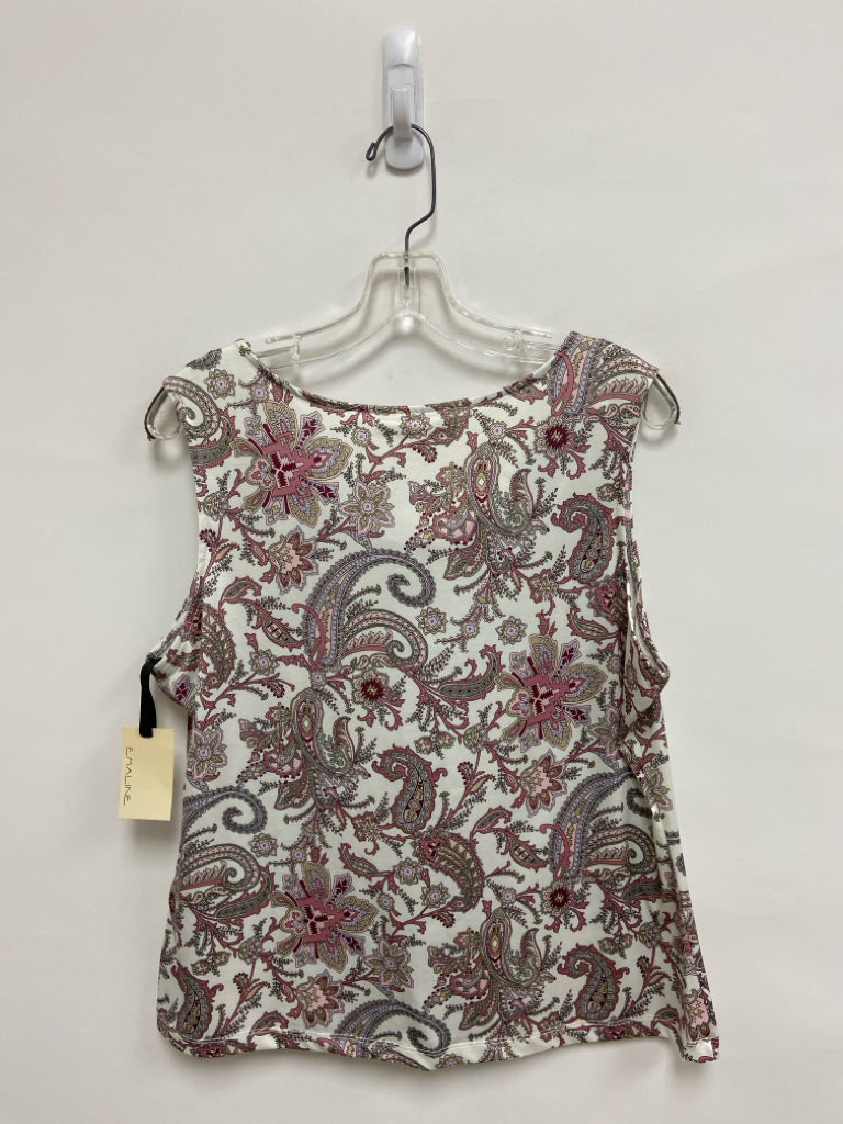NWT Emaline Size L Cream/Pink Taupe Floral Sleeveless Ladies Top