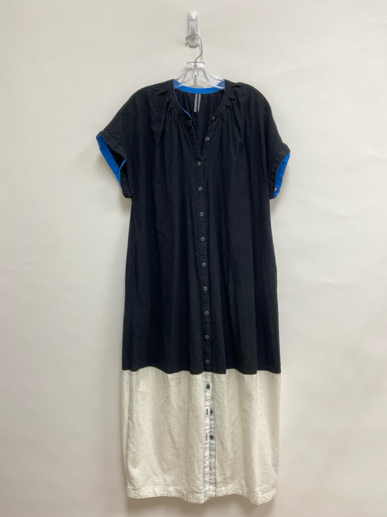 Anthropologie Size XS Black Blue Button Up Linen Blend Ladies Dress
