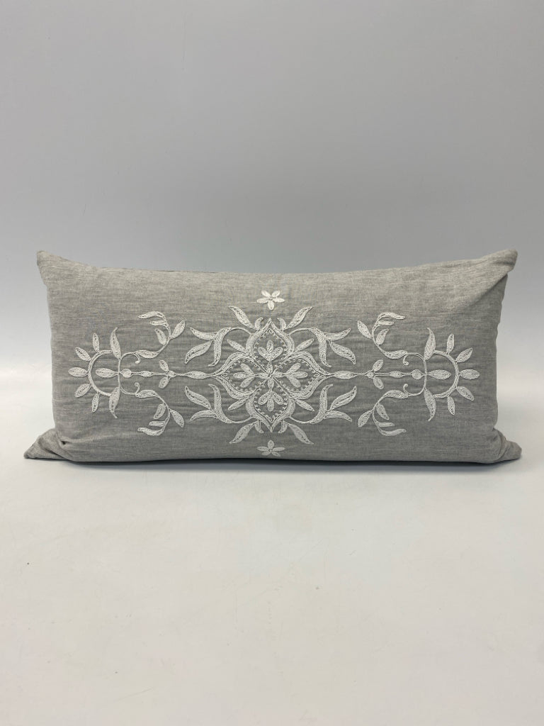 Gray/White Embroidered Pillow
