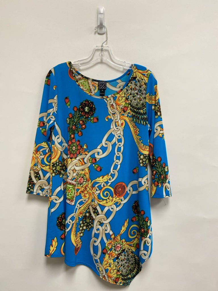 Clara Sun Woo Size XS Blue Gold/Green Chainlink Print Long Sleeve Ladies Top