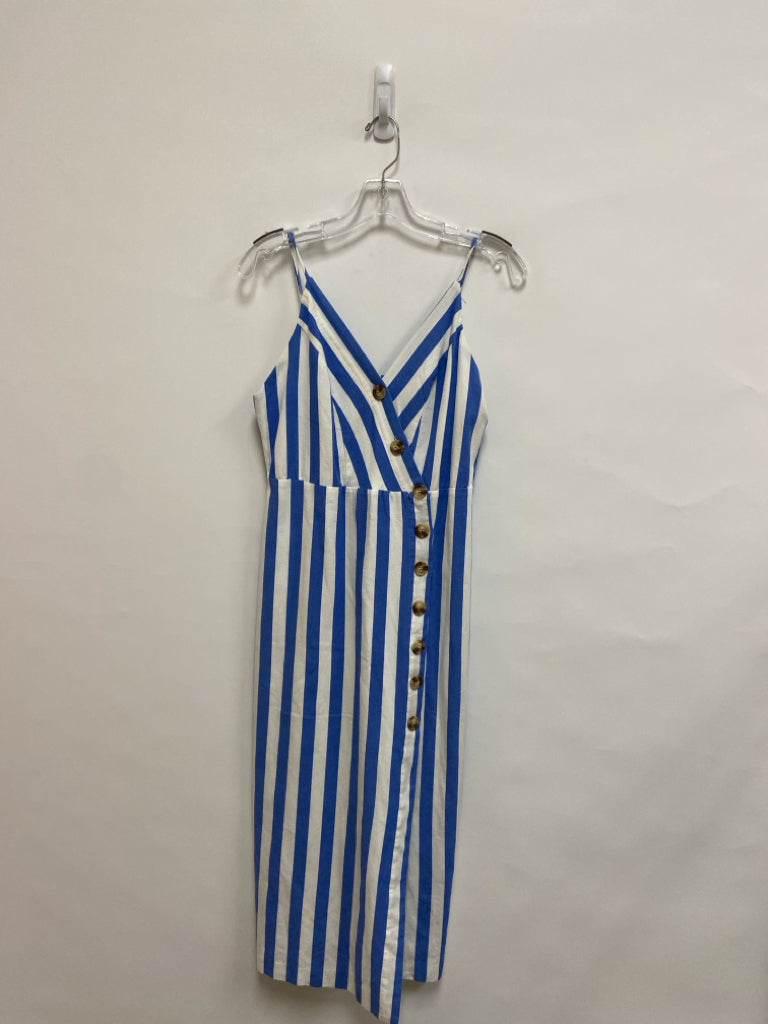 Fantastic Fawn Size L Blue White Striped Sleeveless Ladies Dress