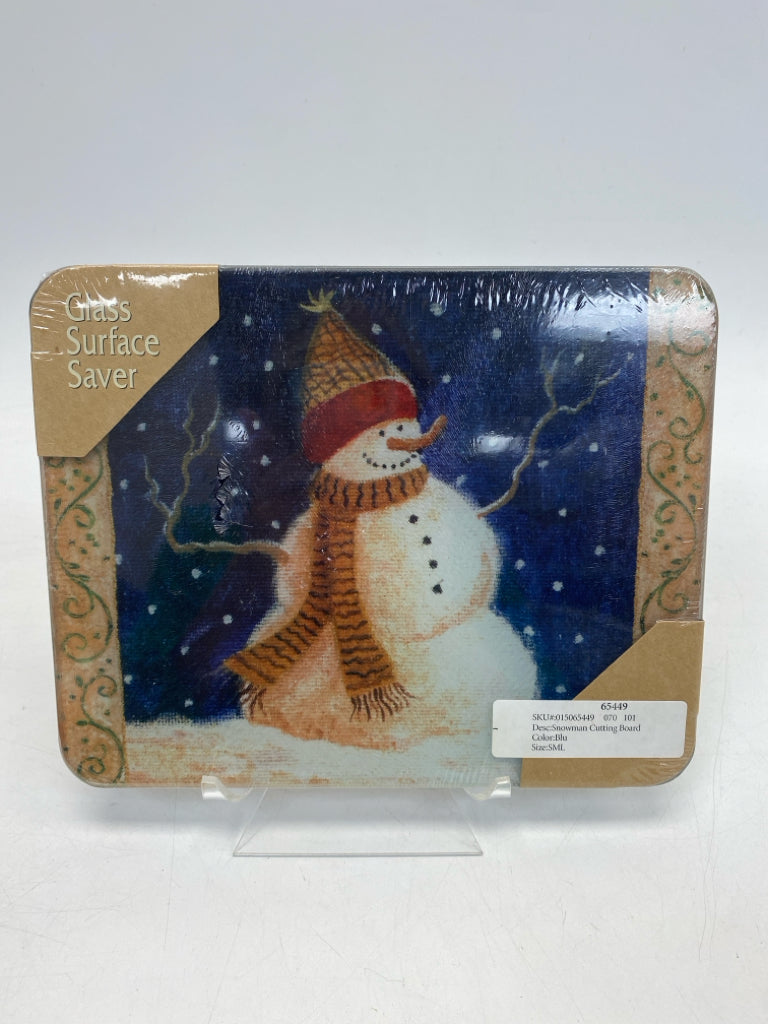 NEW Blue Brown/White Snowman Glass Winter