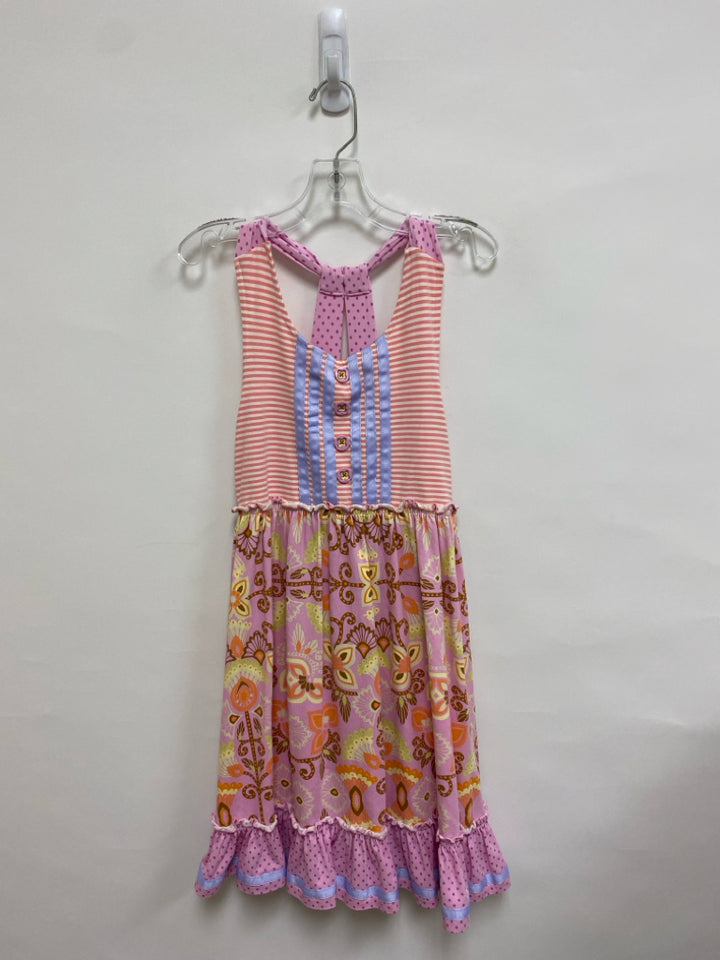 Matilda Jane SIZE 12 Pink White/Brown Stripes/Flowers Sleeveless Girl&