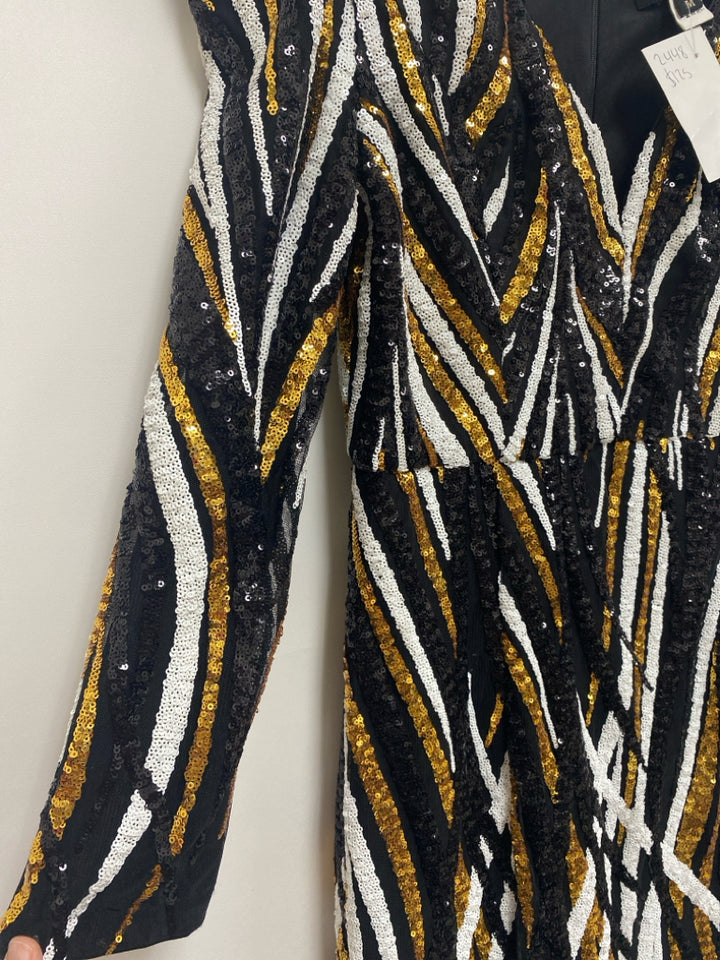 NWT NIKIBIKI Size M Black/White Gold Sequins Ladies Dress