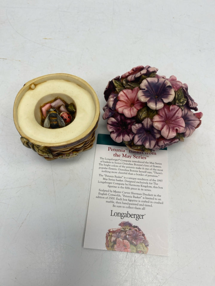 Longaberger Harmony Kingdom Petunia Basket Mini Trinket  Box