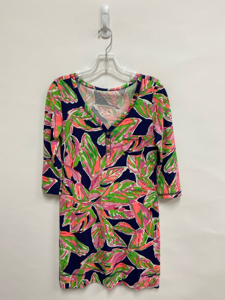 LILLY PULITZER Size XS Navy/Green Coral/Multi Leaves Ladies Dress