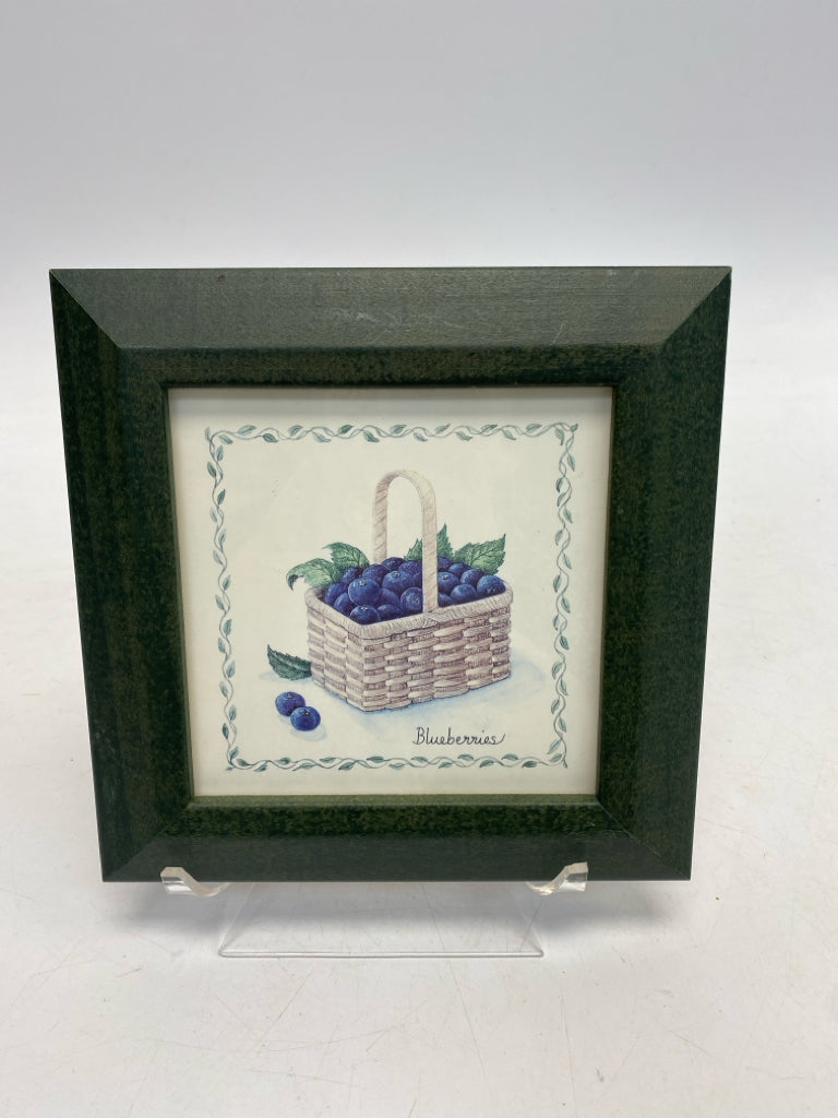 Dark Green Cream Berries Framed Art