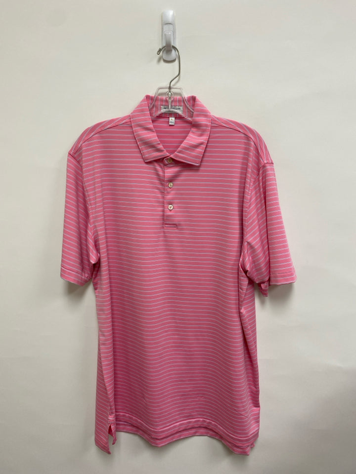 Peter Millar Size L Pink Blue Stripes Polo Men&