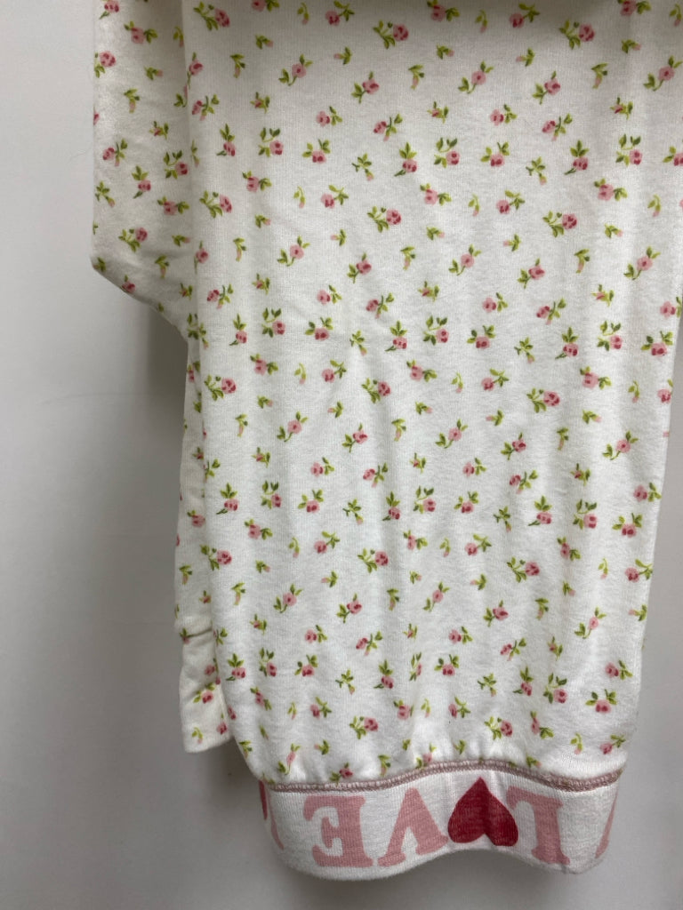 NWT Size M Cream Pink/Green Flowers Fleece Ladies 2pc Pajamas