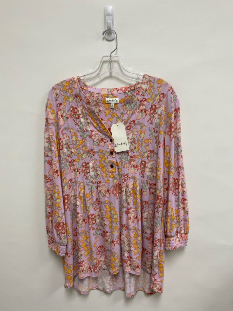 NWT wonderly Size XL Pink Green/Yellow Flowers Ladies Top