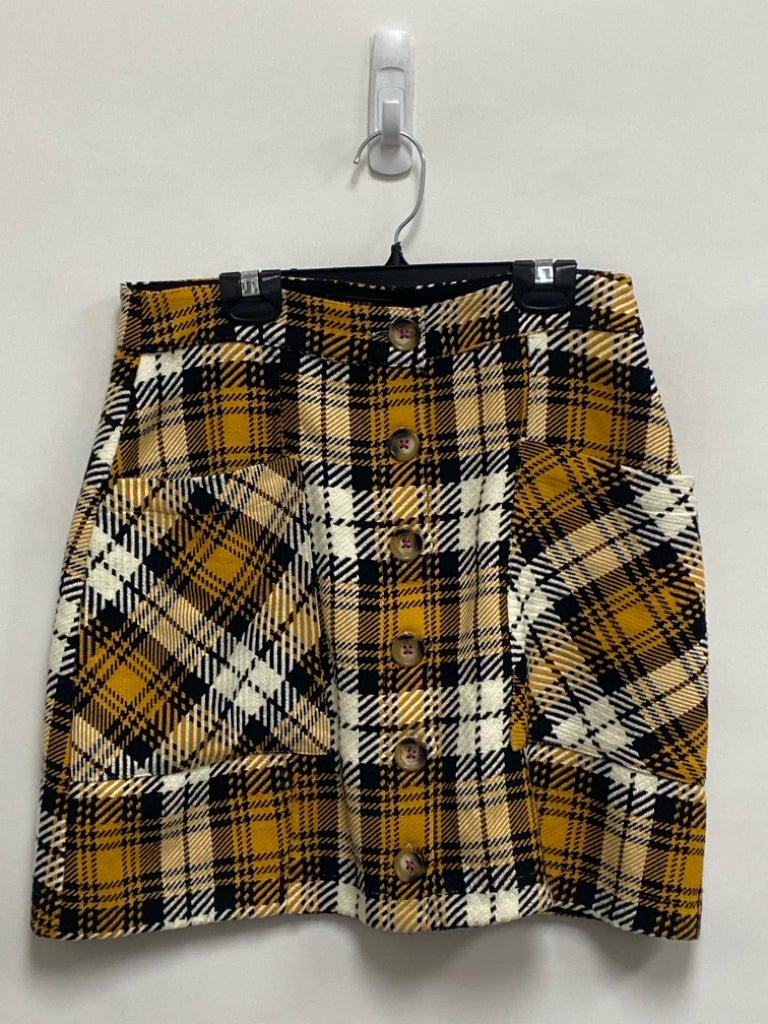Maeve Size 4 White Yellow/Black Plaid Ladies Skirt
