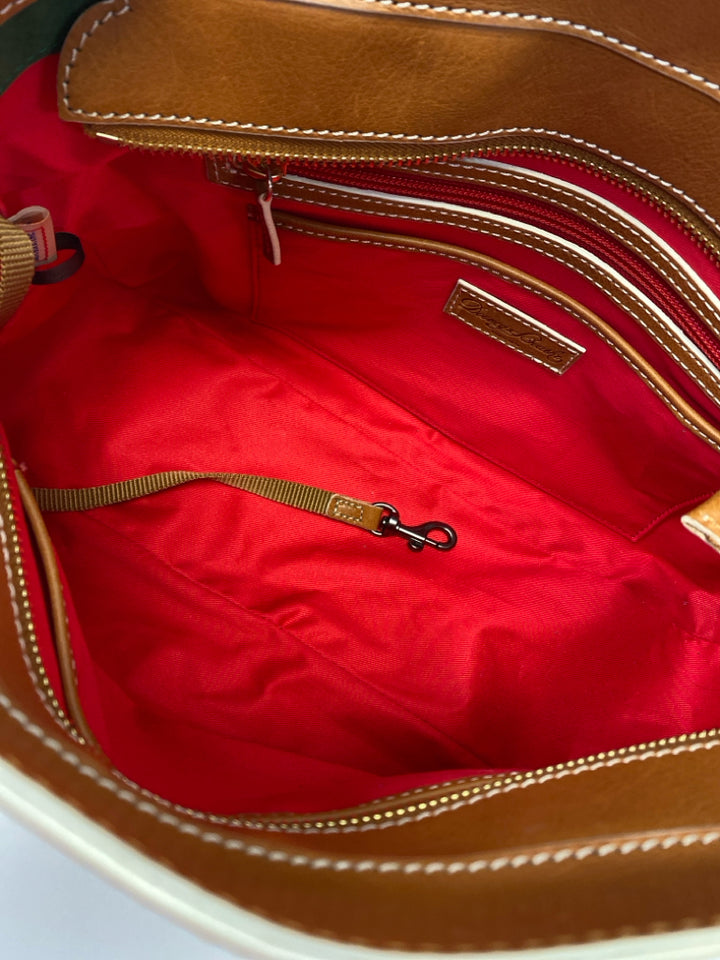 Dooney &amp; Bourke Brown Cream Trimmed Handbag
