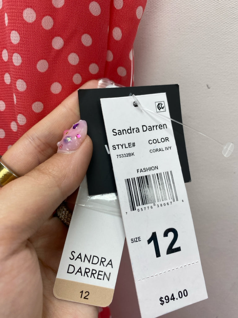 NWT Sandra Darren Size 12 Coral White Dots Sleeveless Ladies Dress